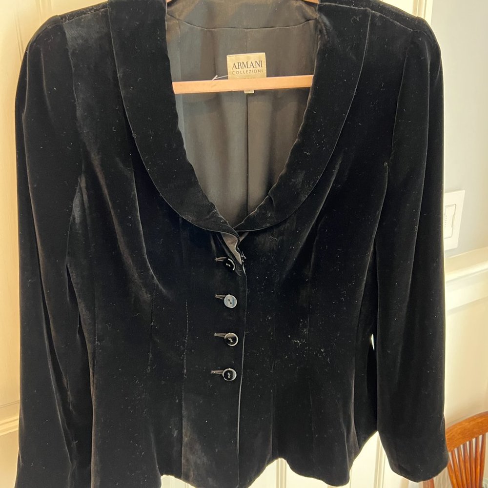 Armani Black Velvet Peplum blazer size 10